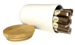 White porcelain cigar jar with wooden top photo 3