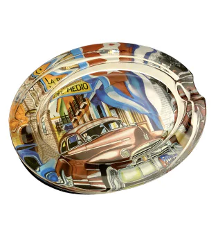 Cigar ashtray glass oval with Cuba design 2 holders