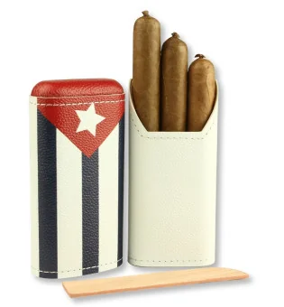 adorini cigar case real leather 2-3 cigars cuban flag