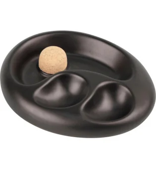 Pipe ashtray ceramic oval black matt with 2 shelves