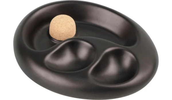 Pipe ashtray ceramic oval black matt with 2 shelves
