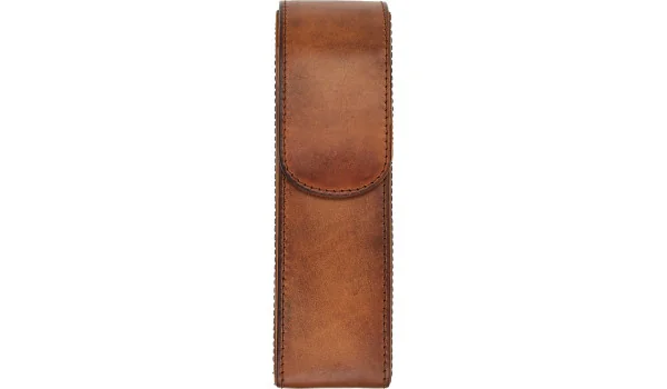 adorini pocket vintage leather cigar case 2 cigars brown with pouch for cutter or lighter